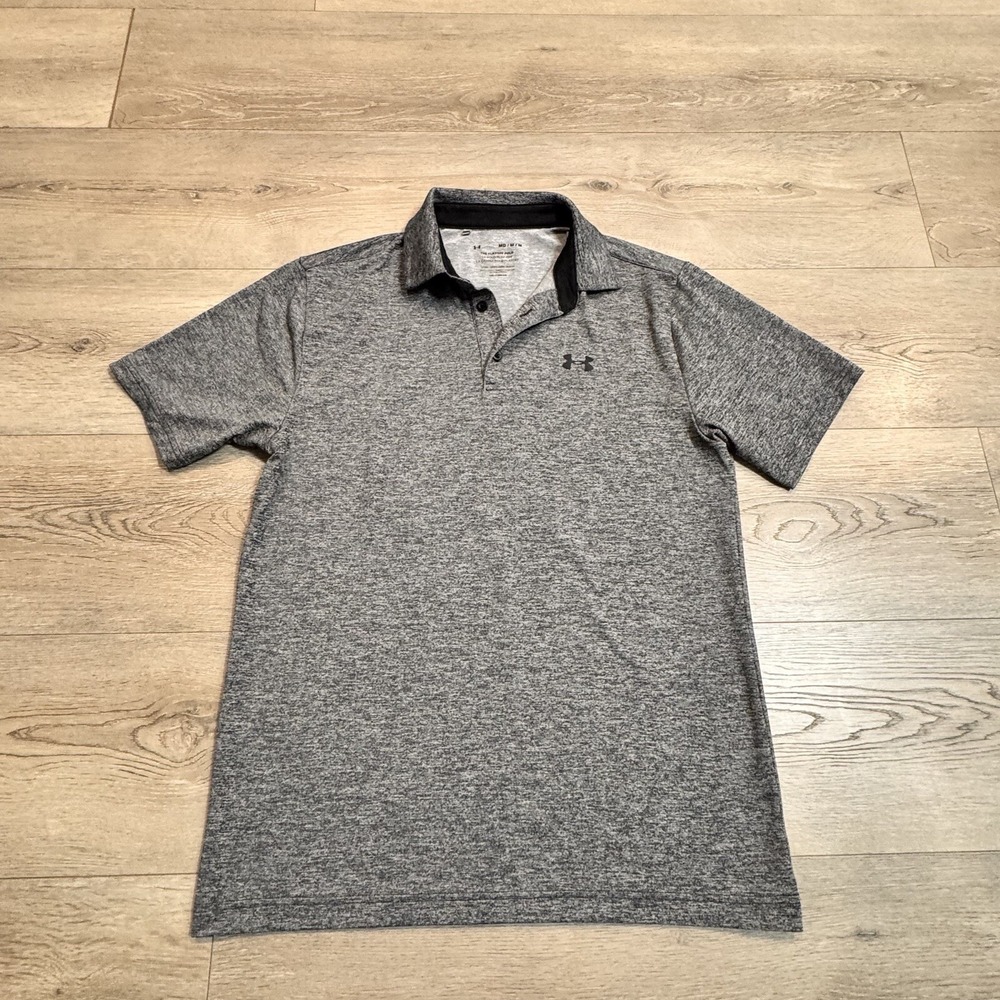 Under Armour The Playoff Polo Mens Medium M Heather Gray Black Golf Shirt
